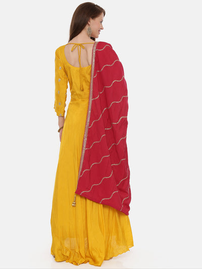 Neeru's Yellow Embroidered Kurta With Churidar & Dupatta