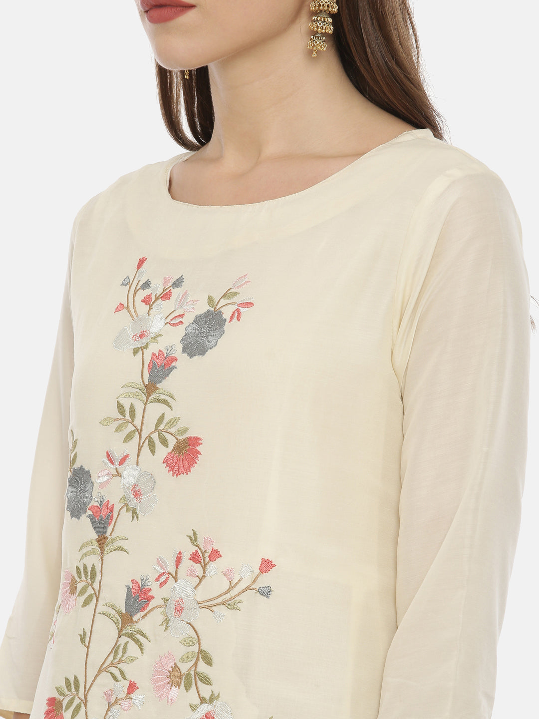 Neeru's Cream Color Muslin Fabric Tunic