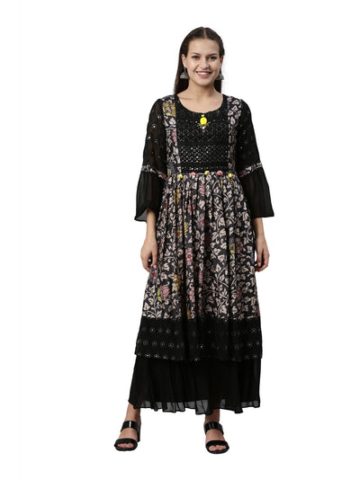 Neeru's Black Color Georgette Fabric Kurta