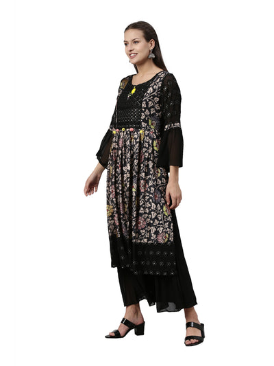 Neeru's Black Color Georgette Fabric Kurta