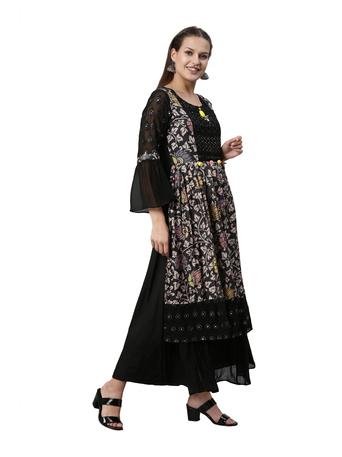 Neeru's Black Color Georgette Fabric Kurta