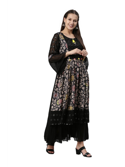 Neeru's Black Color Georgette Fabric Kurta