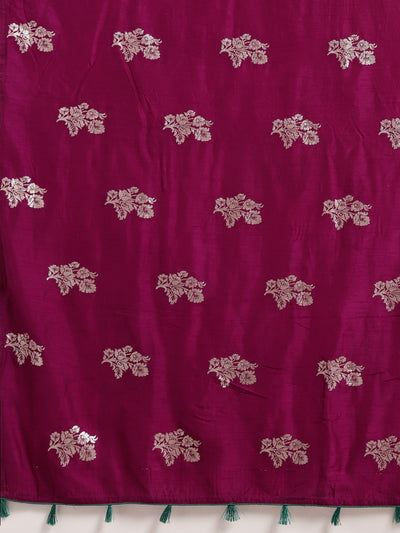 Neeru's Wine Color Banaras Fabric Saree