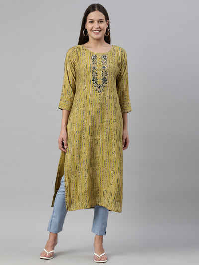 Neeru's Mehadi Green Color Georgette Fabric Kurta