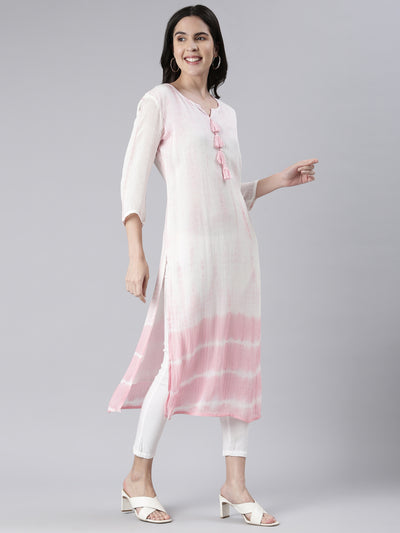 Neeru's Pink Straight Solid Cotton Kurtas