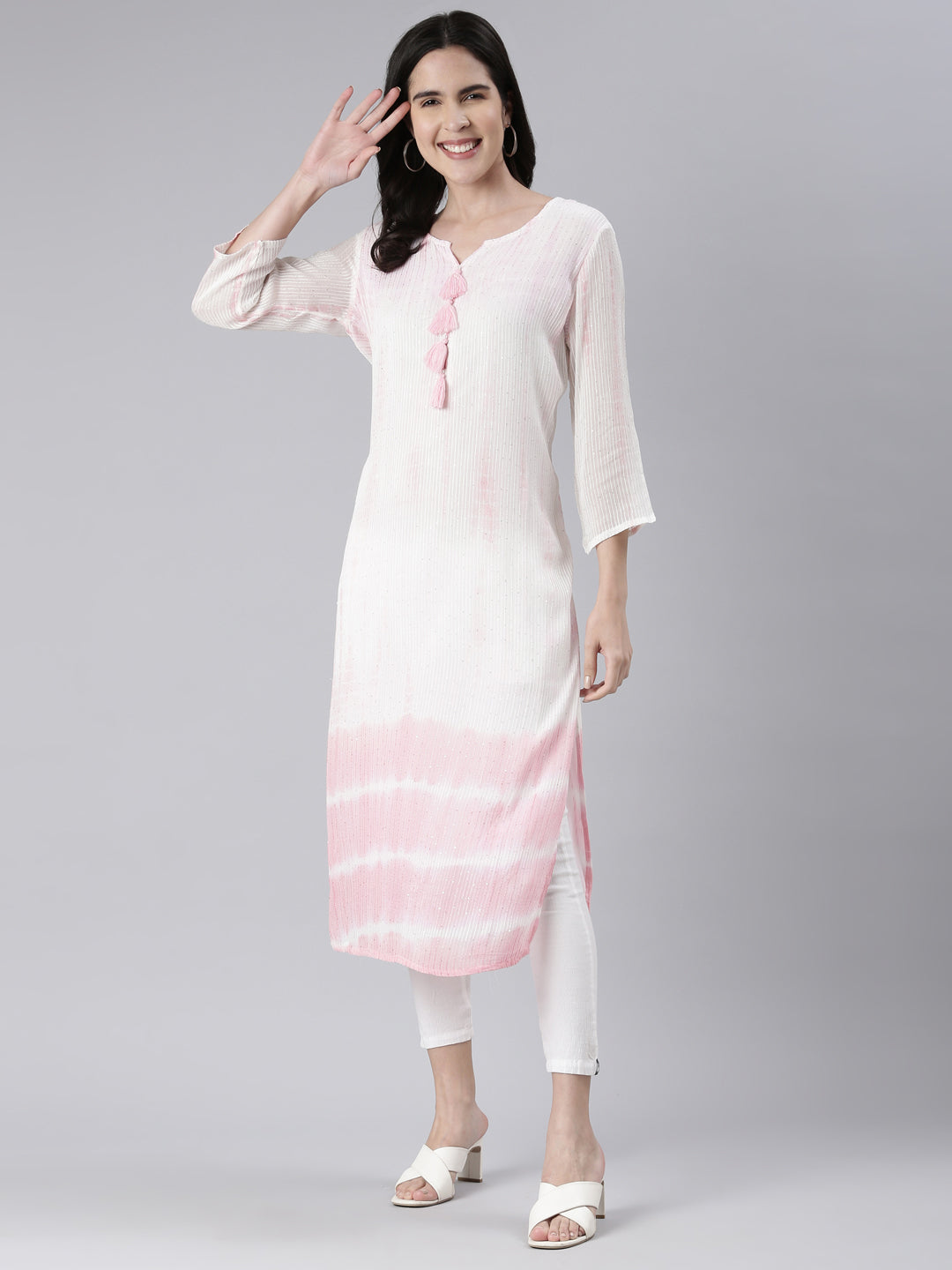 Neeru's Pink Straight Solid Cotton Kurtas