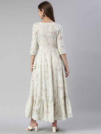Neeru's Off White Maxi Casual Printed Dresses