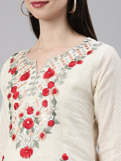 Neeru's Cream Color Cotton Fabric Kurta