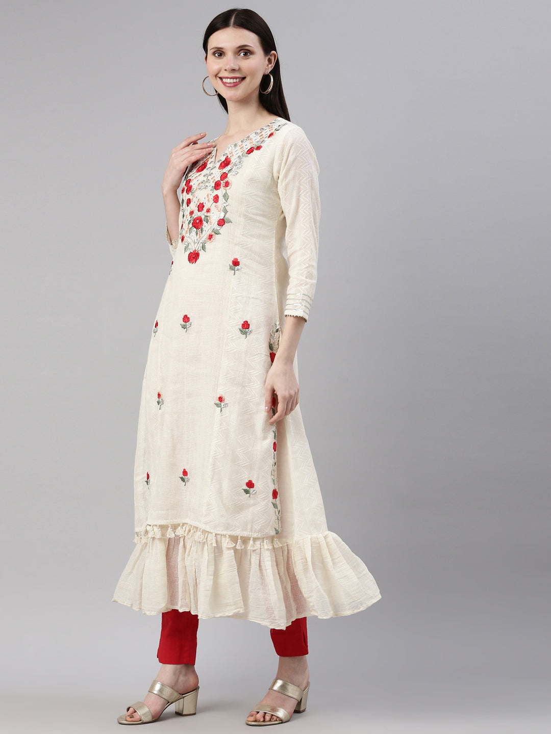 Neeru's Cream Color Cotton Fabric Kurta