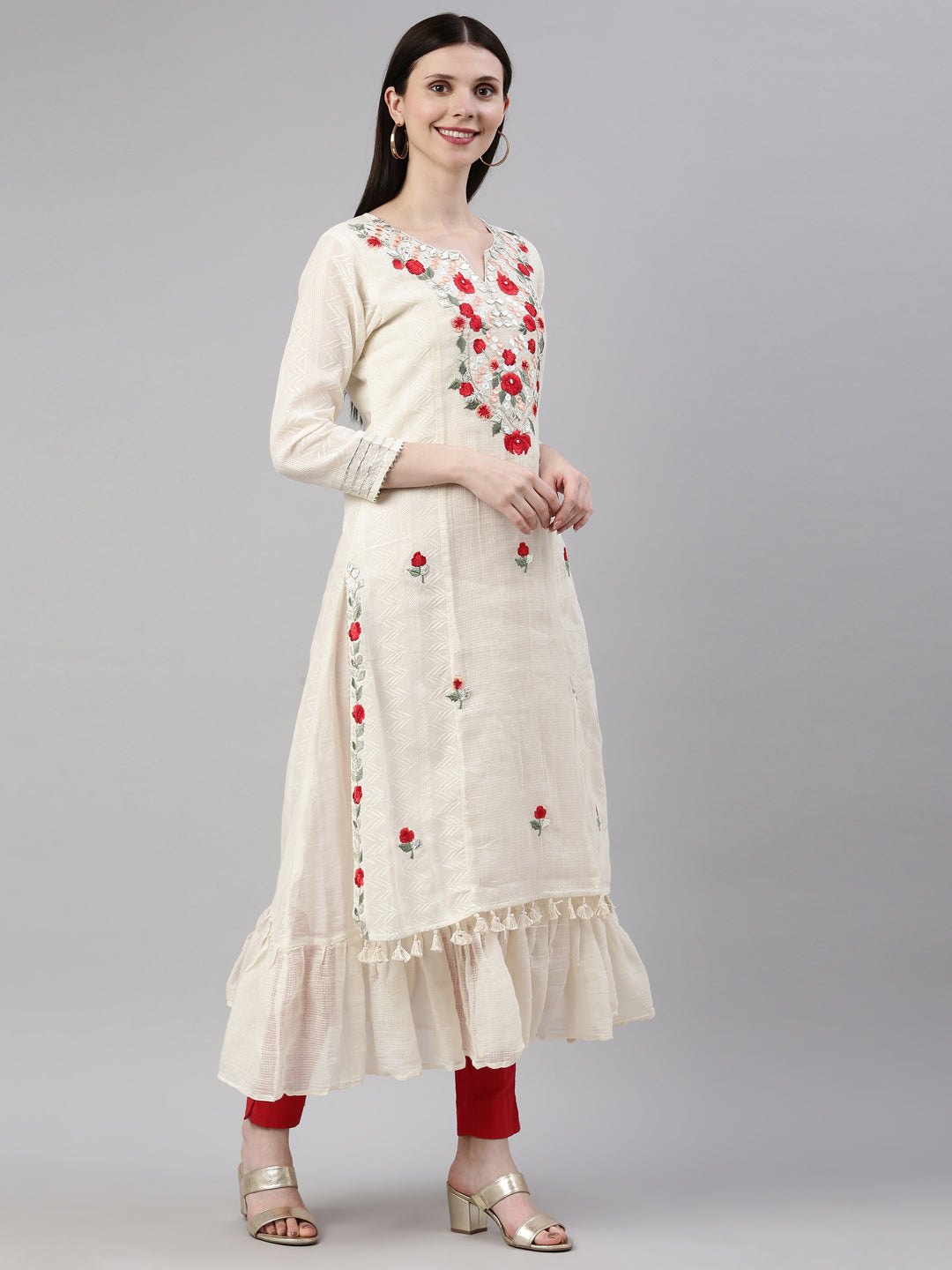 Neeru's Cream Color Cotton Fabric Kurta