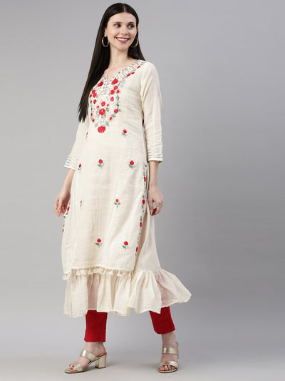 Neeru's Cream Color Cotton Fabric Kurta