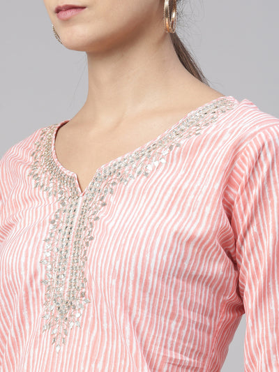 Neeru's Pink Color Cotton Fabric Kurta Set