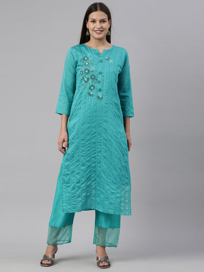 Neeru's Rama Color Chanderi Fabric Kurta Set