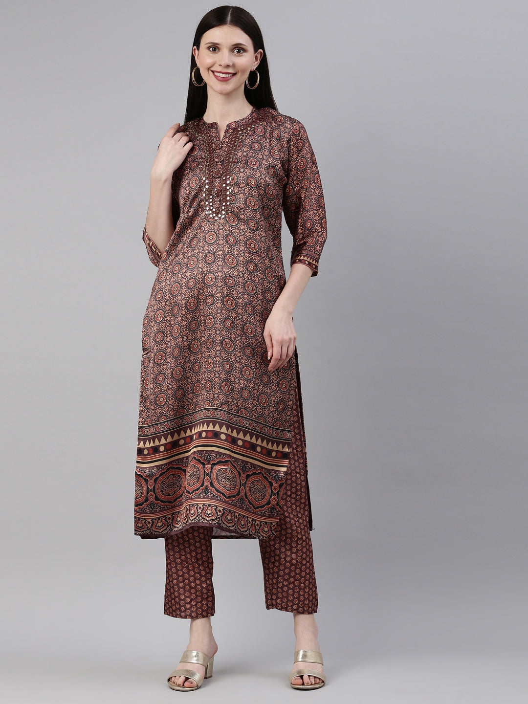 Neeru's Brown Color Silk Fabric Kurta Set