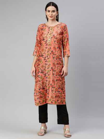 Neeru's Carrot Color Dupion Silk Fabric Kurta