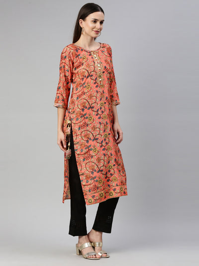 Neeru's Carrot Color Dupion Silk Fabric Kurta