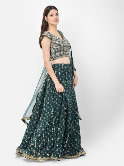 Neeru'S Bottle Green Color Nett Fabric Lehenga Choli