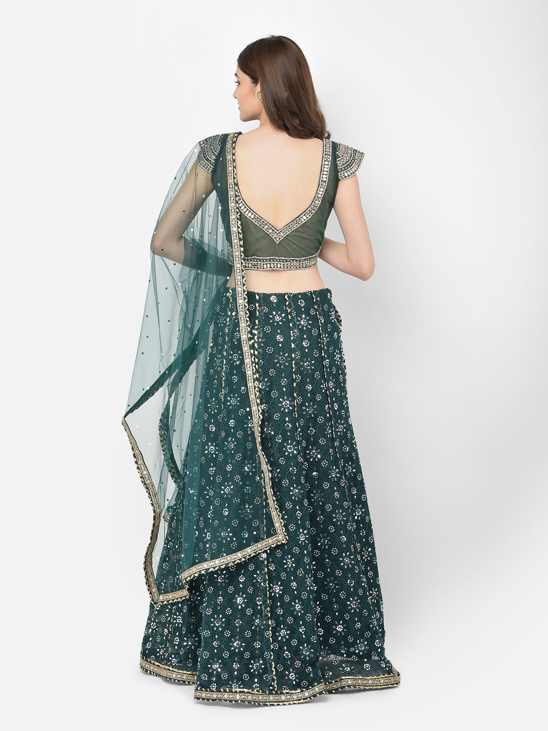 Neeru'S Bottle Green Color Nett Fabric Lehenga Choli