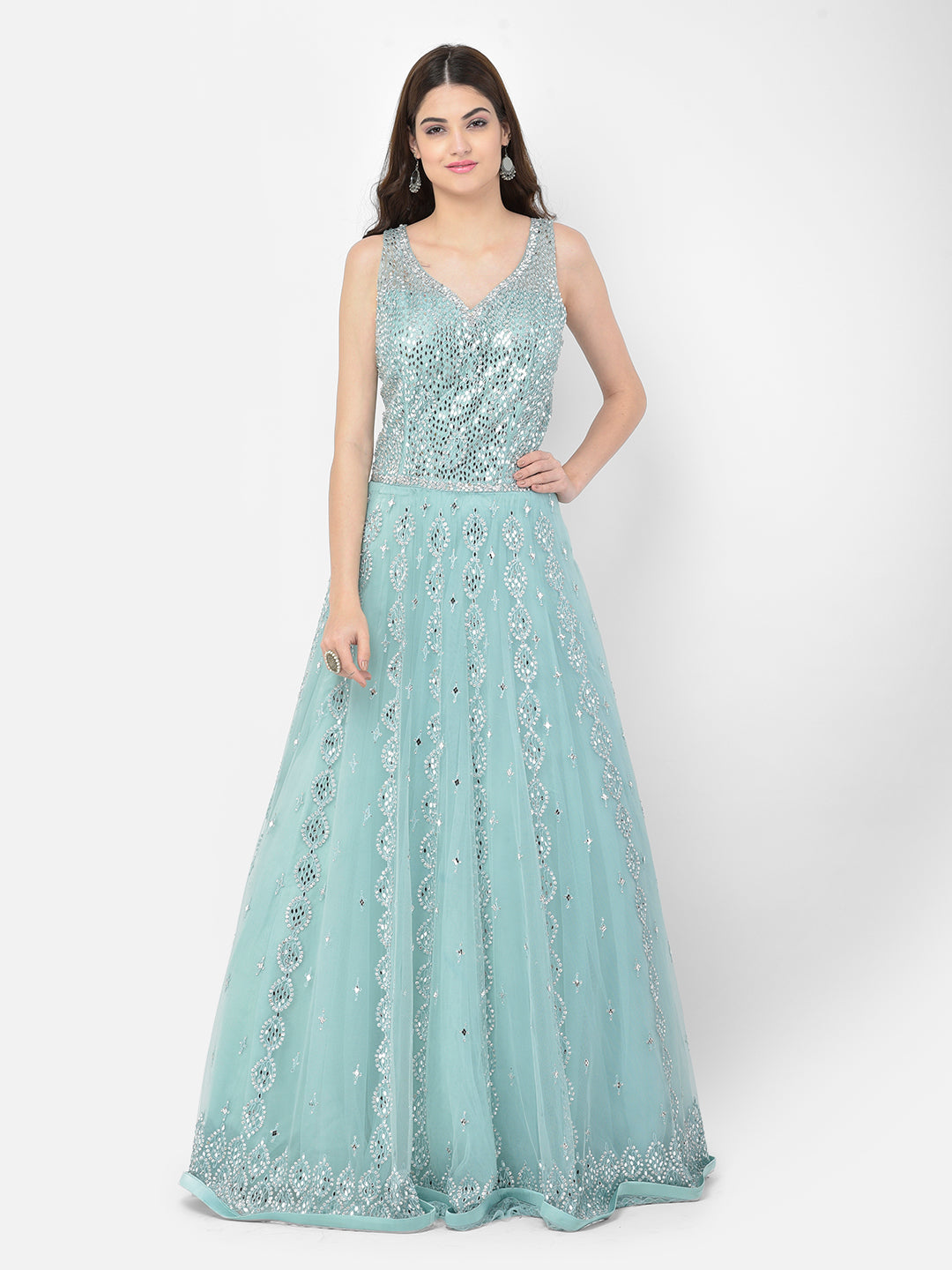 Neeru s Sea Green Color Nett Fabric Gown neerus india