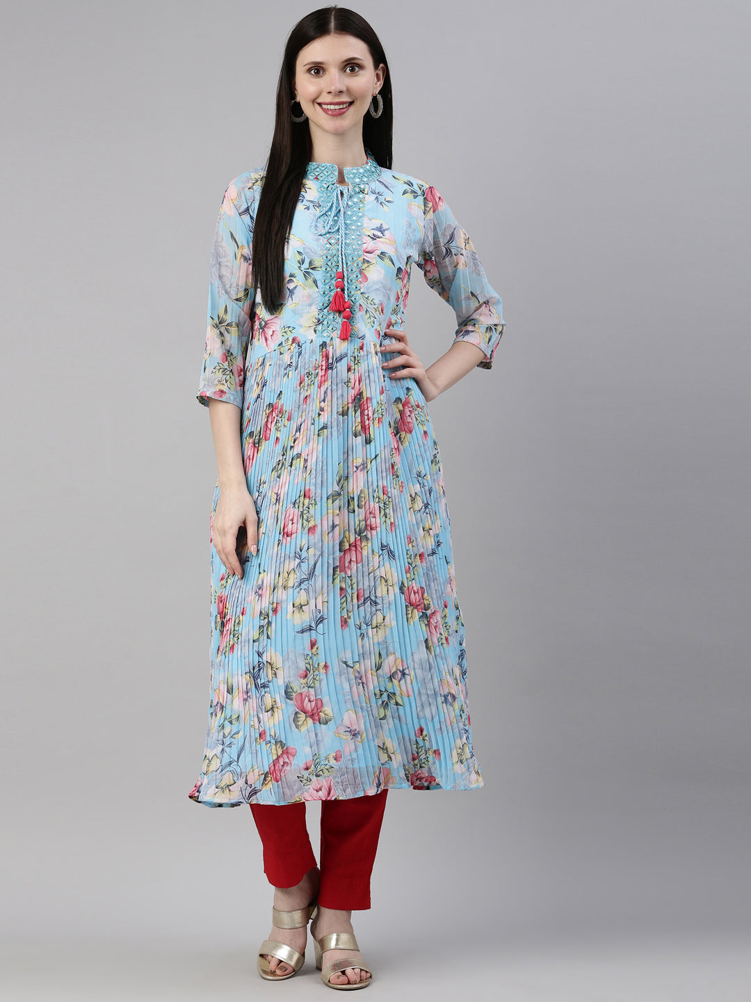 Neeru's Ferozi Color Georgette Fabric Kurta