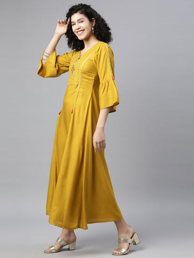 Neeru's Mustard Color Rayon Fabric Kurta