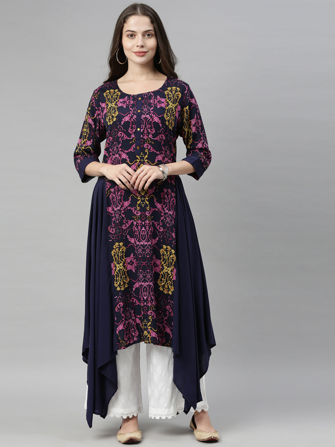 Neeru's Navy Blue Color Rayon Fabric Tunic