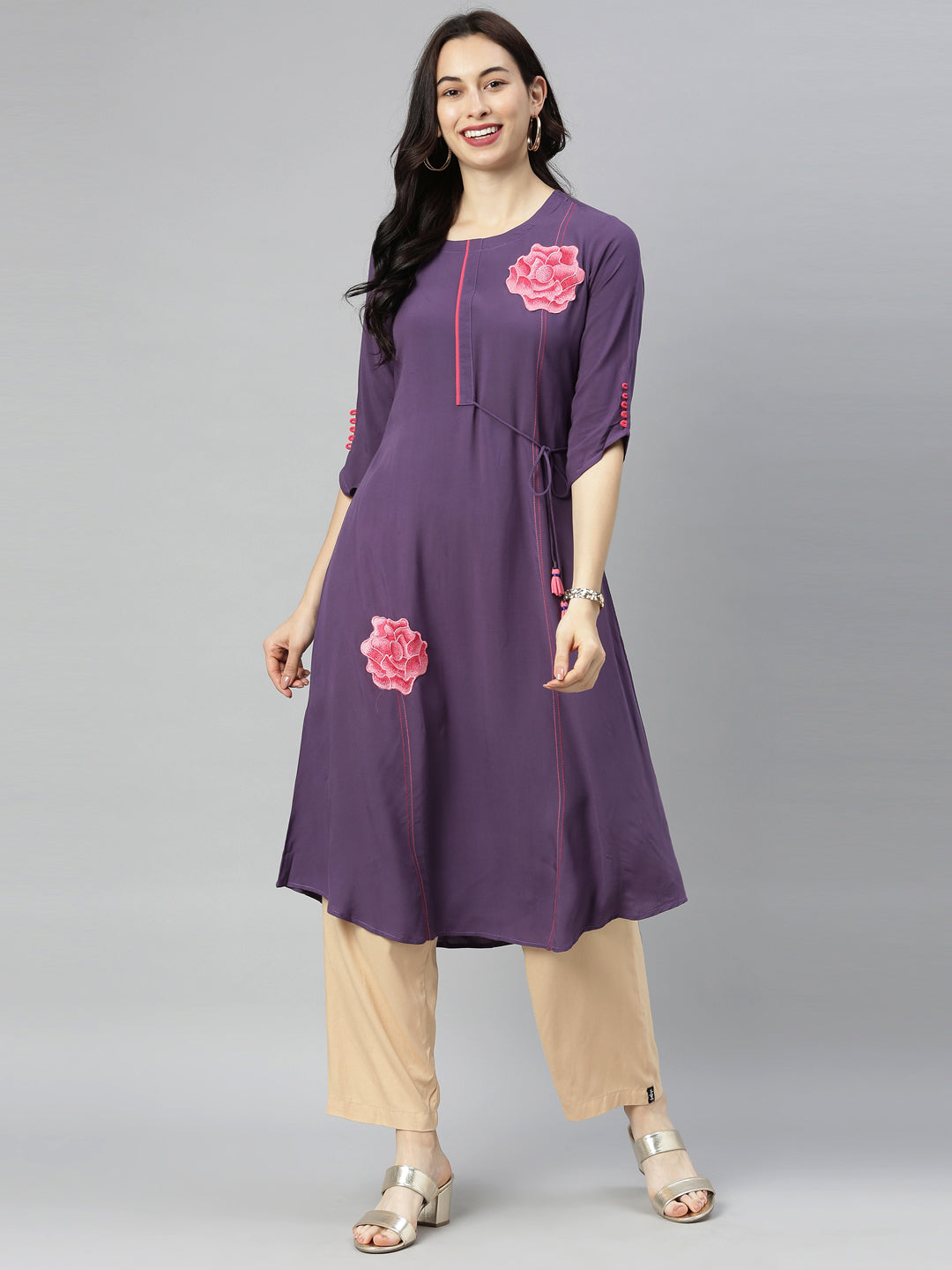 Neeru's Violet Printed A Line Kurta