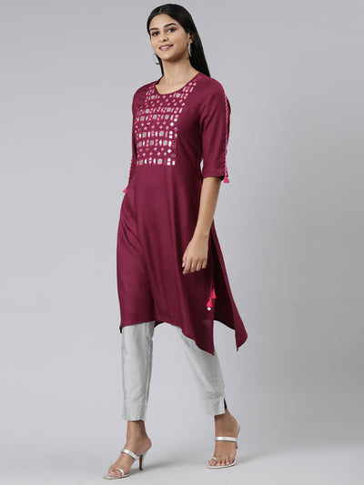 Neeru's Purple Straight Solid Viscose Rayon Kurtas