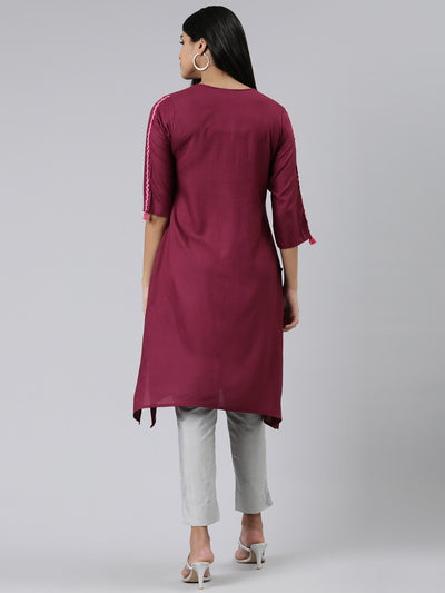 Neeru's Purple Straight Solid Viscose Rayon Kurtas