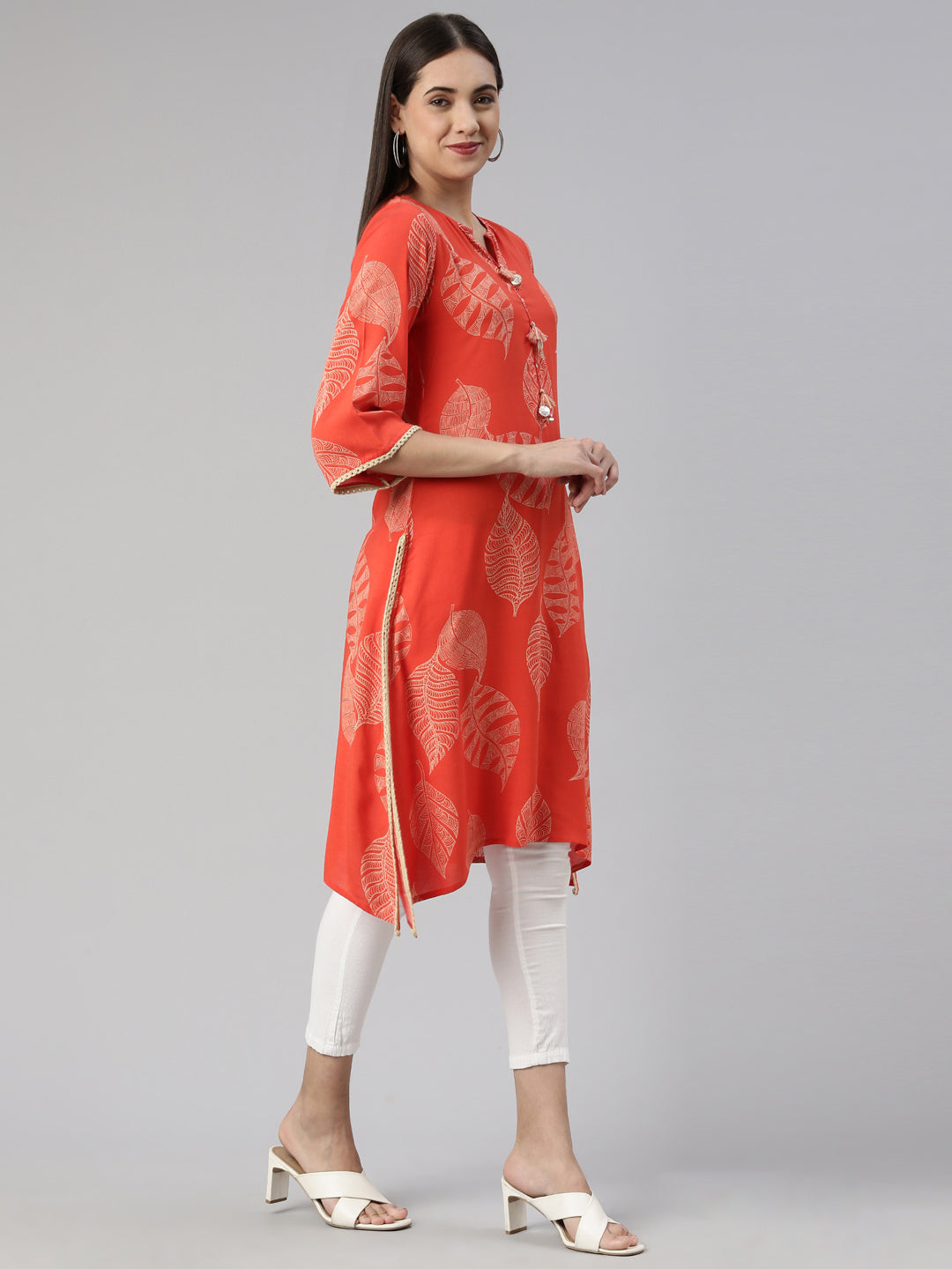 Neeru's Orange Curved Cotton Kurtas