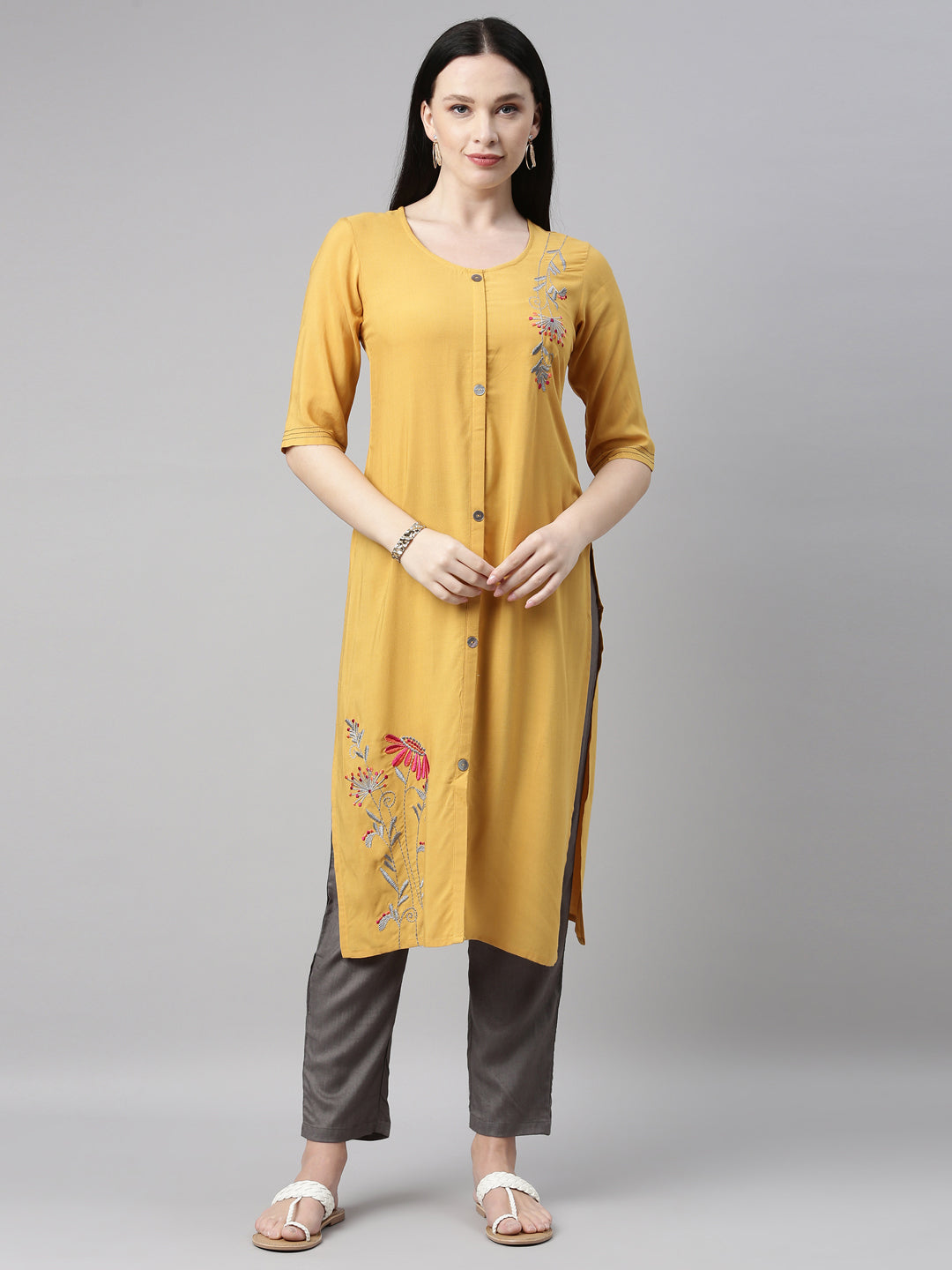 Neeru's Mustard Color Rayon Fabric Kurta Set