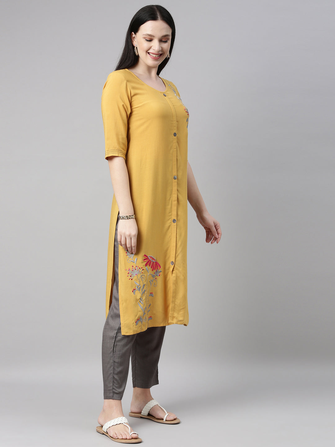 Neeru's Mustard Color Rayon Fabric Kurta Set