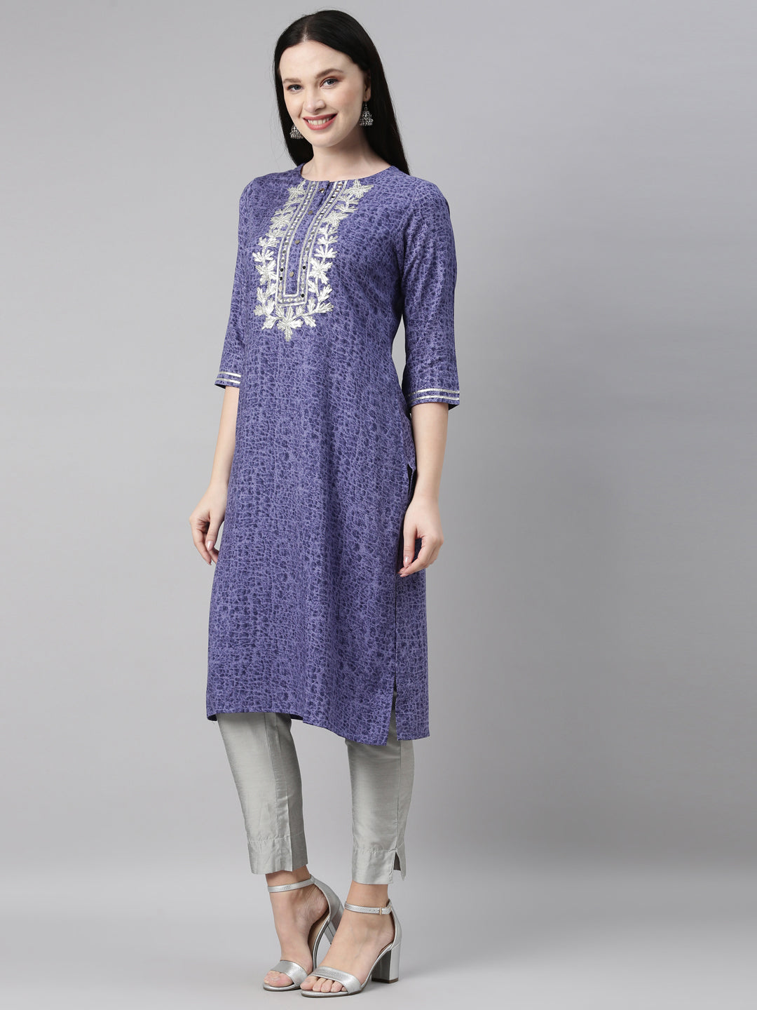 Neeru's Blue Color Printed Fabric Kurta