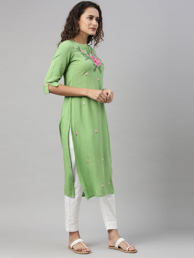 Neeru's Green Color Slub Rayon Fabric Kurta