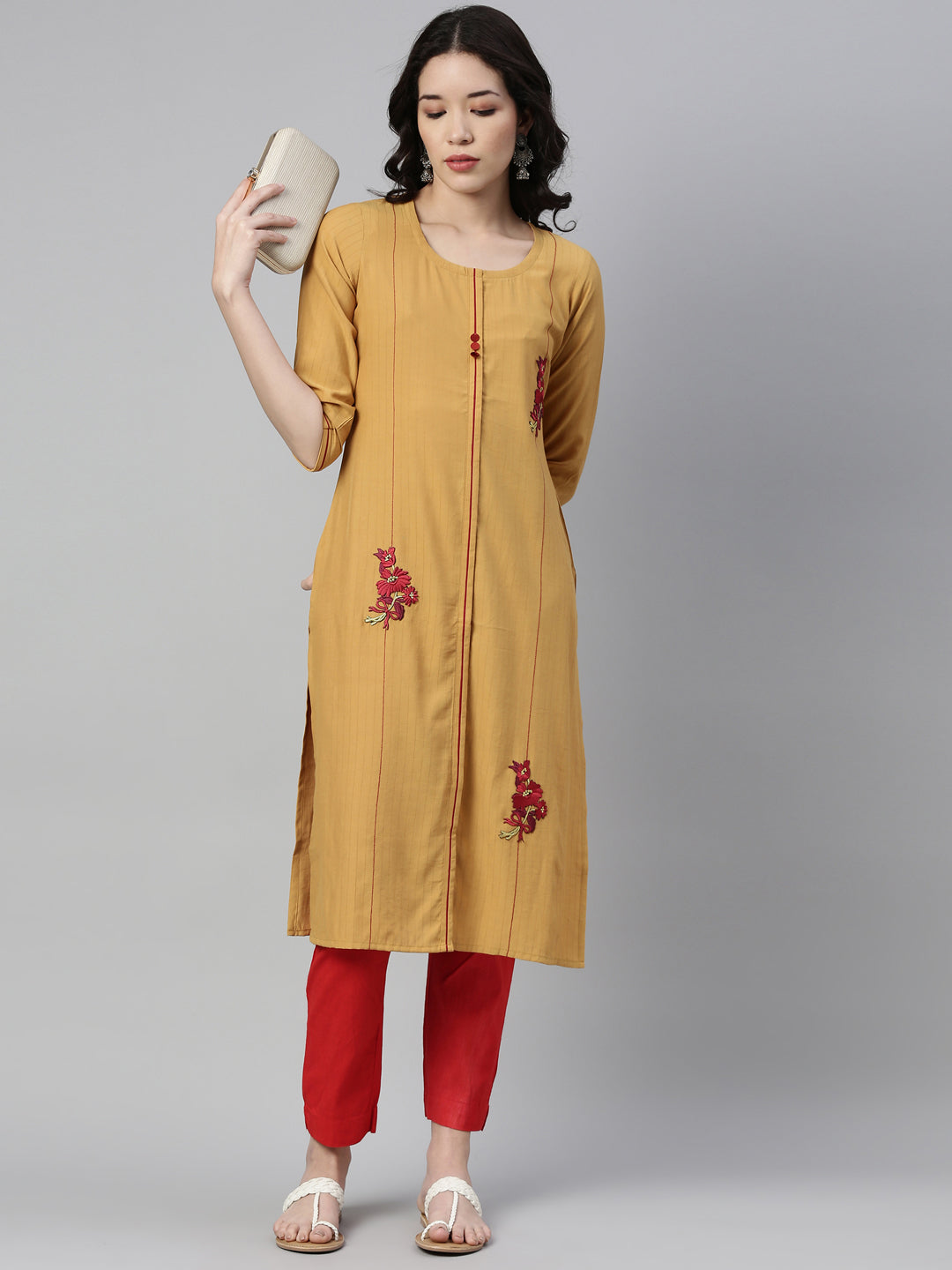 Neeru's Mustard Color Rayon Fabric Kurta