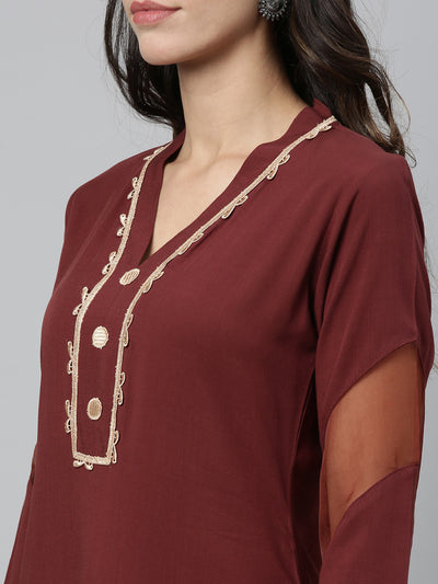 Neeru's Brown Color Slub Rayon Fabric Kurta