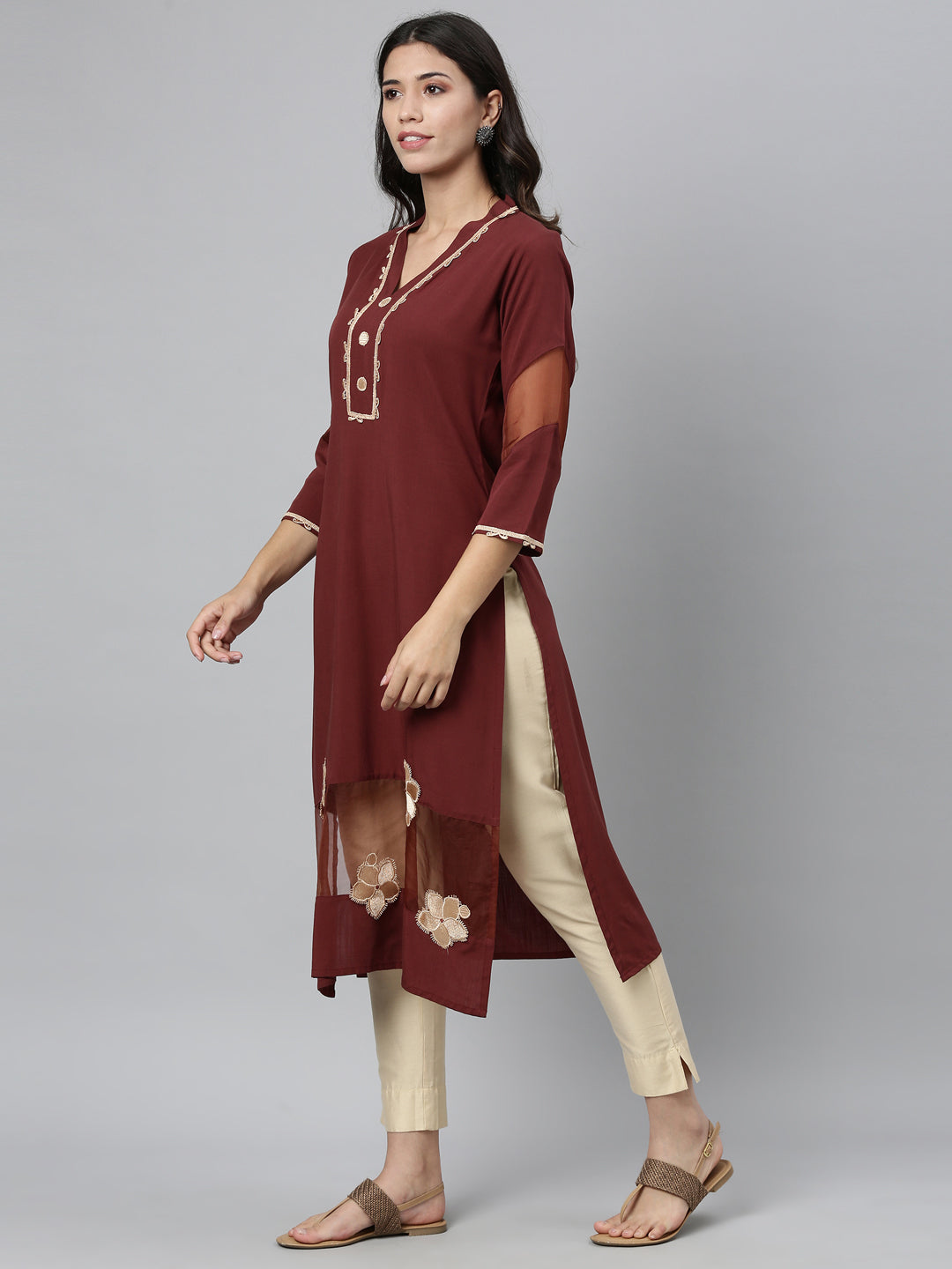 Neeru's Brown Color Slub Rayon Fabric Kurta